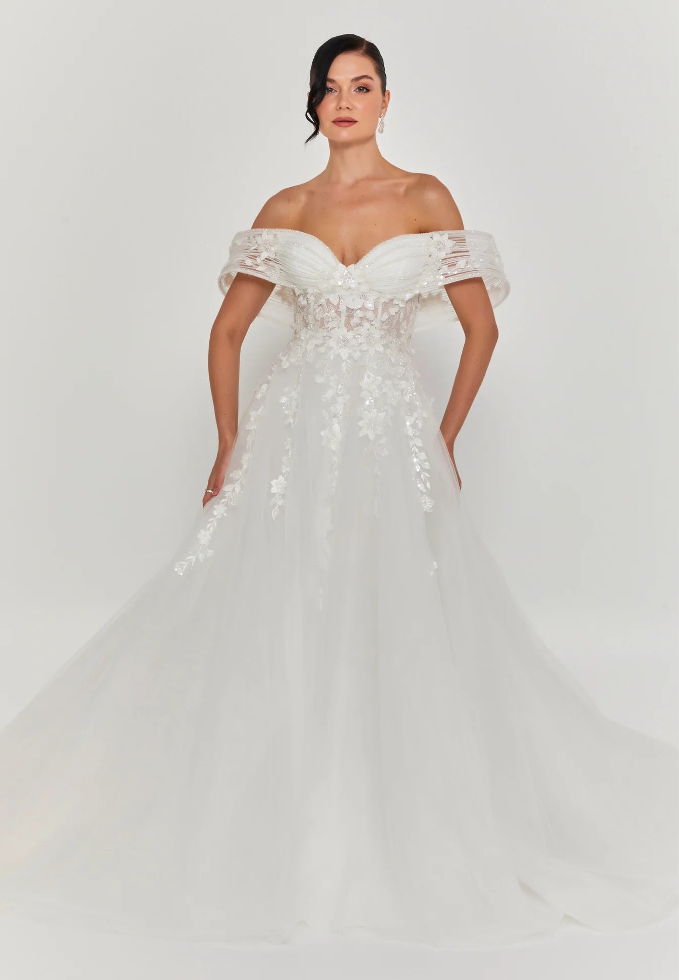 Puffy Off Shoulder Tulle Wedding Gown