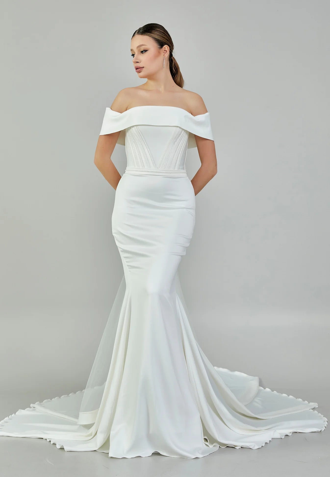 Off-Shoulder Bow Back Wedding Gown