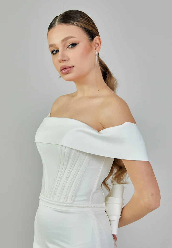 Off-Shoulder Bow Back Wedding Gown