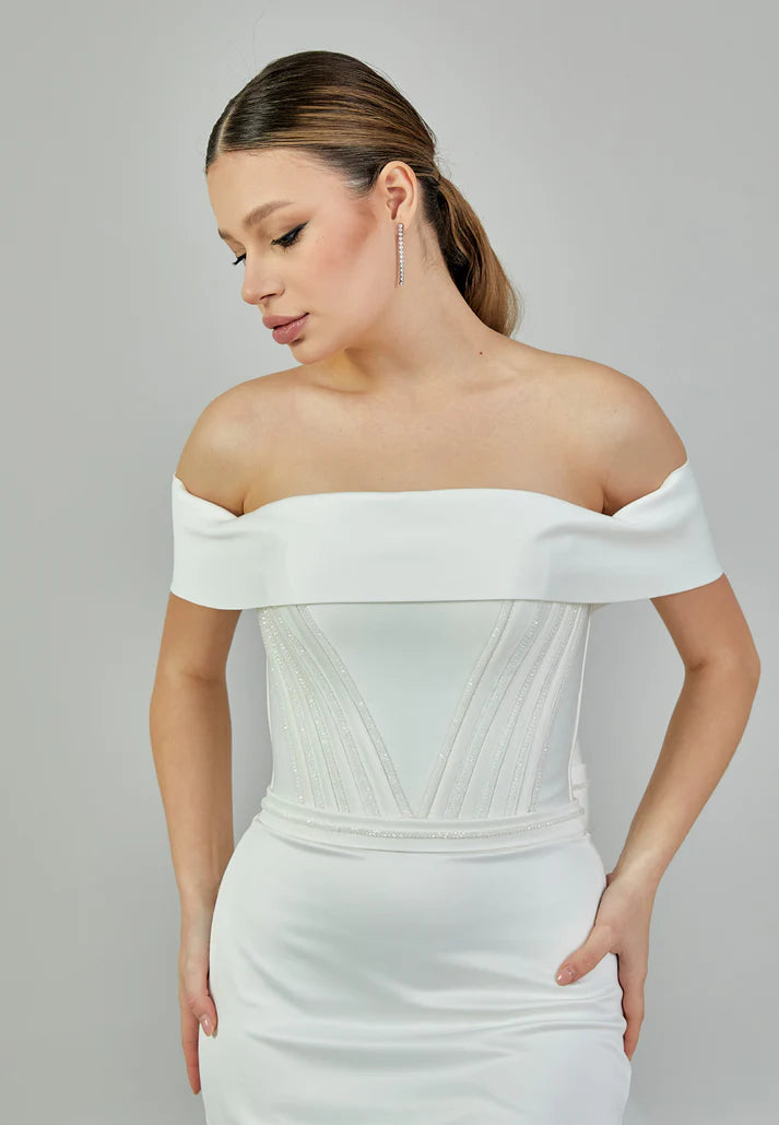 Off-Shoulder Bow Back Wedding Gown