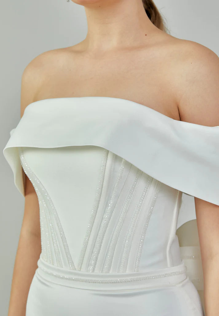 Off-Shoulder Bow Back Wedding Gown