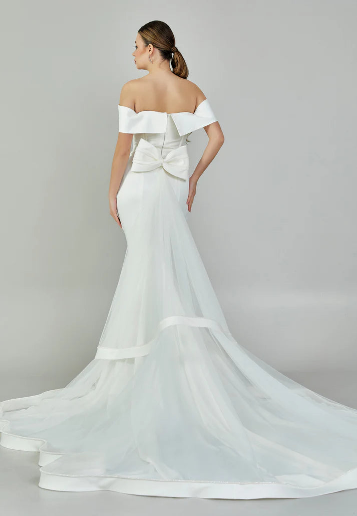Off-Shoulder Bow Back Wedding Gown