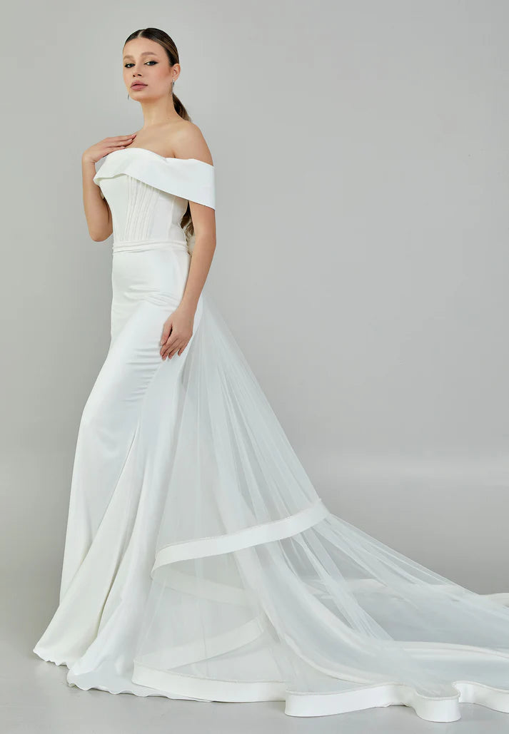 Off-Shoulder Bow Back Wedding Gown