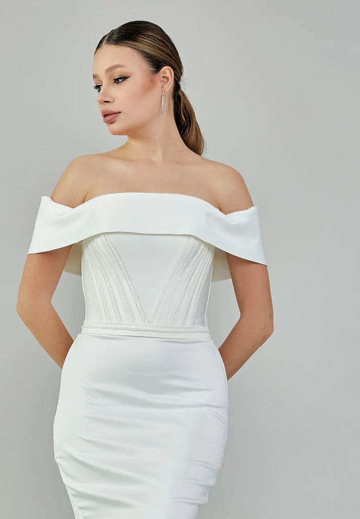 Off-Shoulder Bow Back Wedding Gown