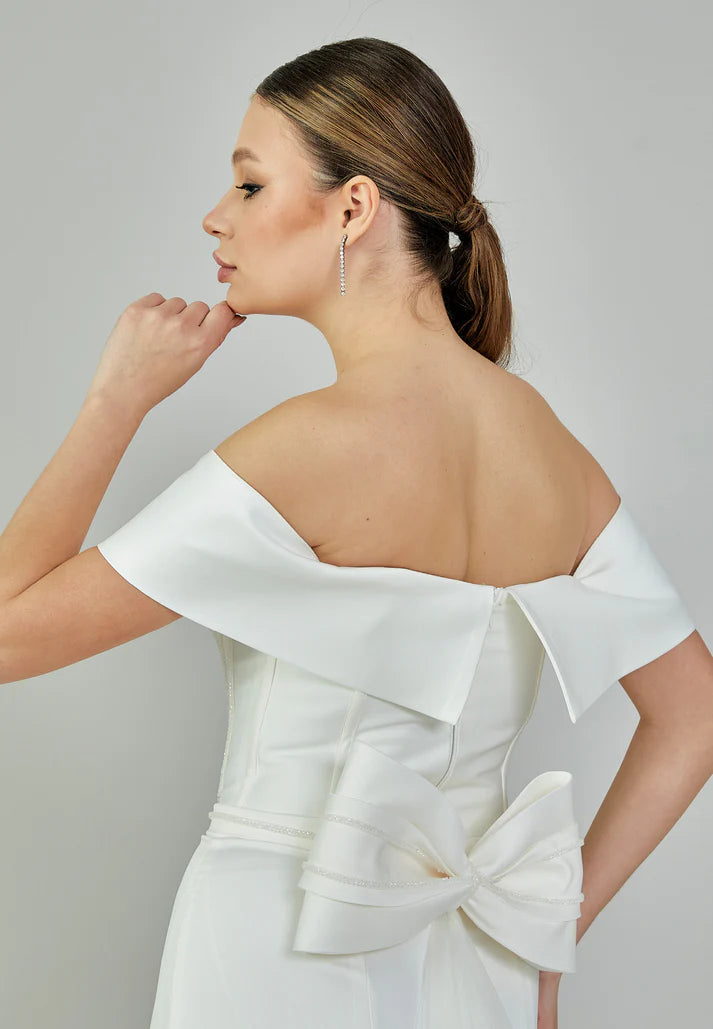 Off-Shoulder Bow Back Wedding Gown
