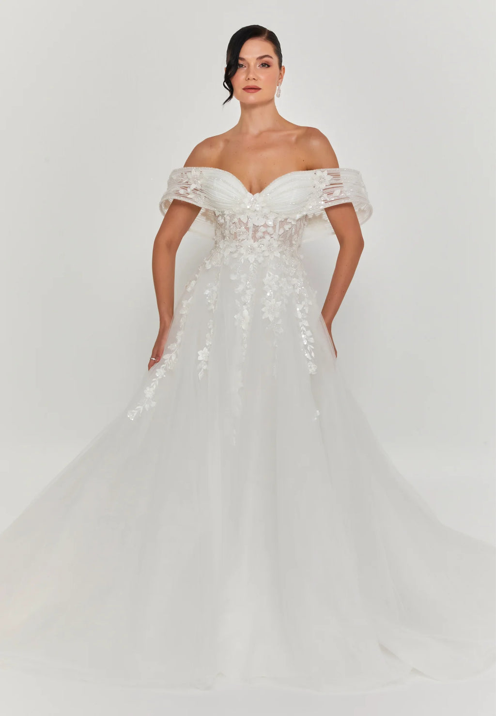 Puffy Off Shoulder Tulle Wedding Gown