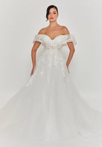Puffy Off Shoulder Tulle Wedding Gown