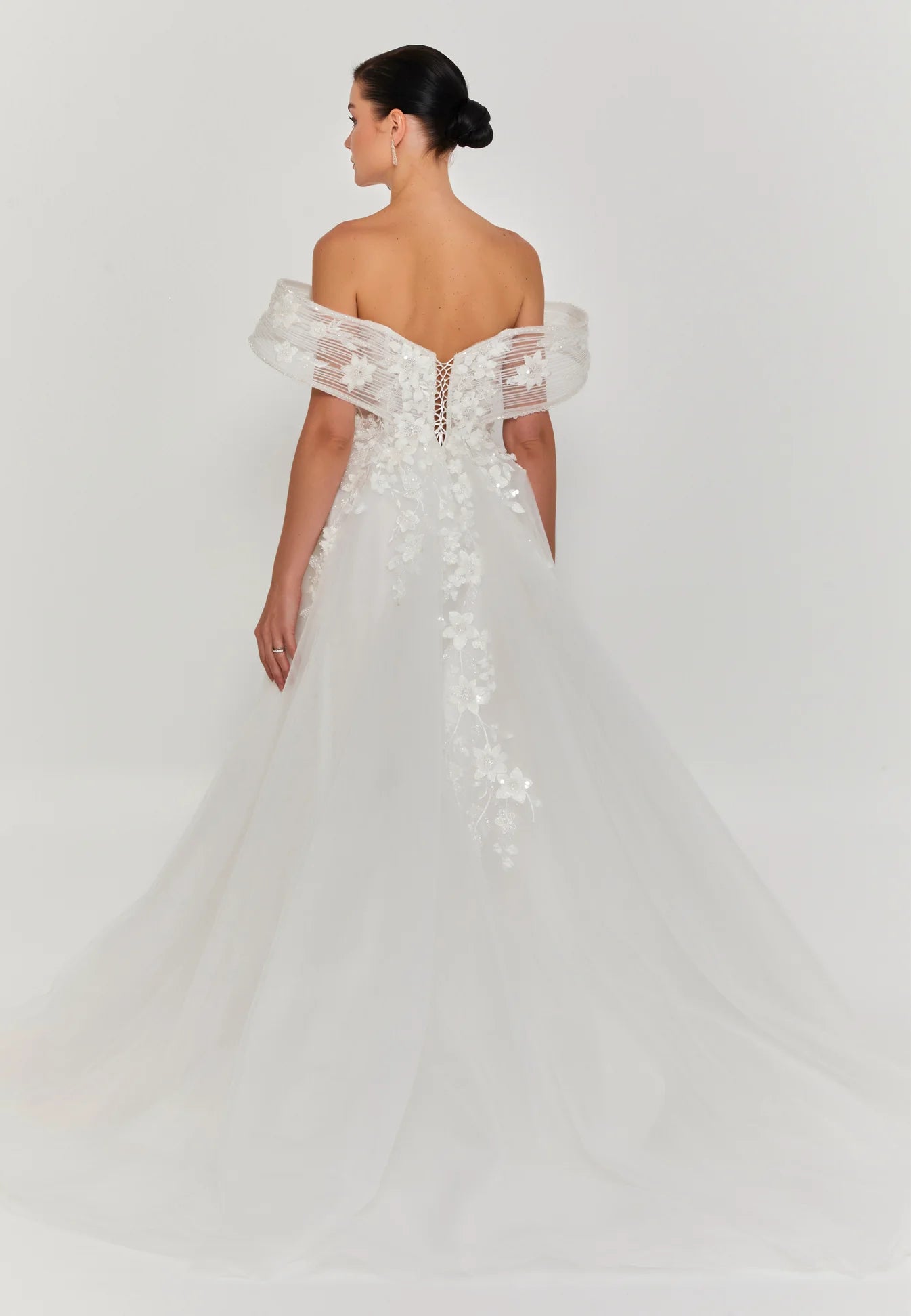 Puffy Off Shoulder Tulle Wedding Gown