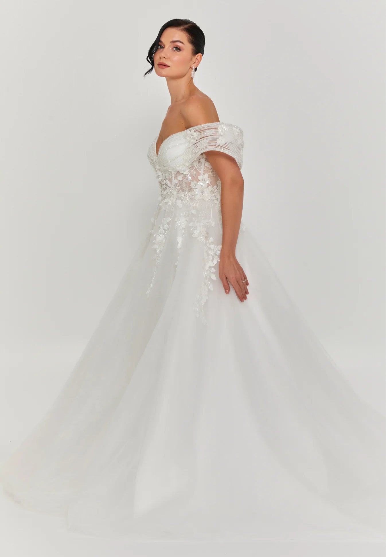 Puffy Off Shoulder Tulle Wedding Gown