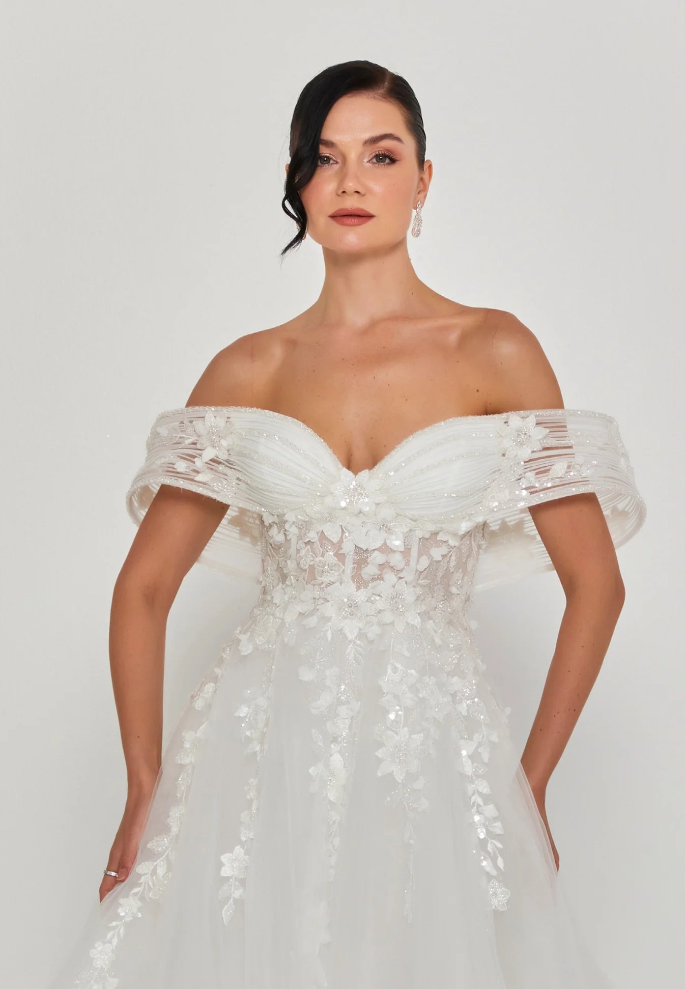 Puffy Off Shoulder Tulle Wedding Gown