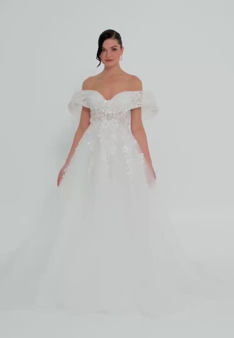 Puffy Off Shoulder Tulle Wedding Gown